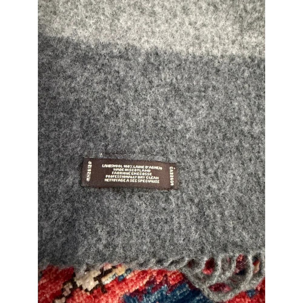 Coach 100% Lambswool Ombre Gray Stripe Fringe Scarf Made in Scotland Unisex Wint